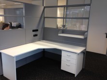 Combination Of Clear Acrylic Tile And Fabric Tile Screens With Ecotech Workstation